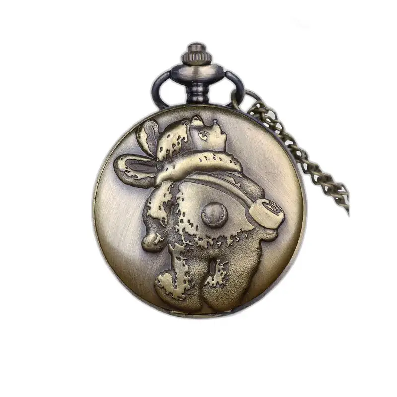 Orologio vintage con collana Teddy con cassa in bronzo da cacciatore e design a orso