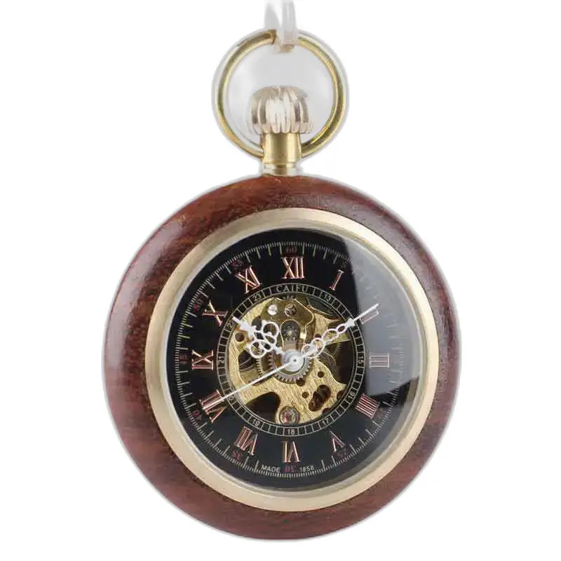 Orologio da tasca in legno di Bubinga con movimento al quarzo e finitura marrone e oro