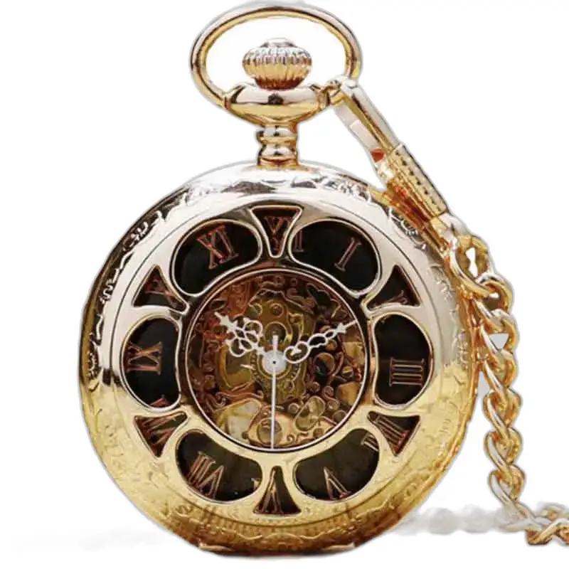 Orologio da tasca di lusso Gold Emerald in oro con catena raffinata