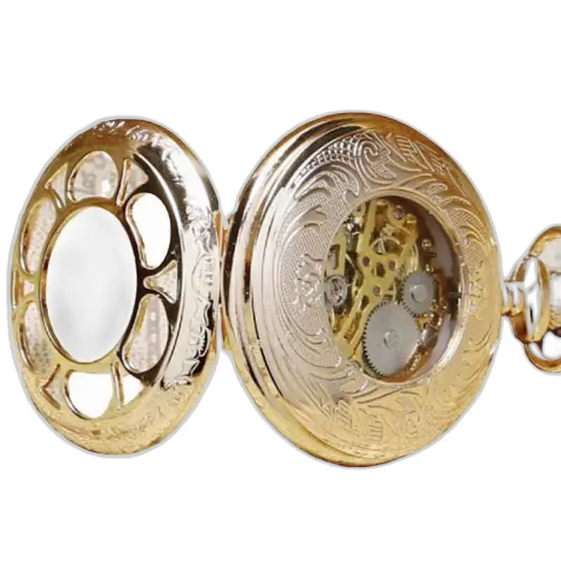 Orologio da tasca di lusso in oro smeraldo con meccanismo in oro visibile