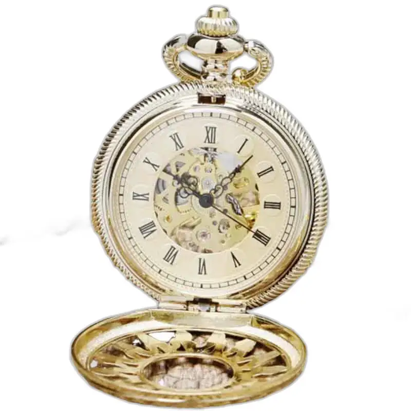 Orologio da tasca di lusso con diamanti con quadrante dorato e numeri romani