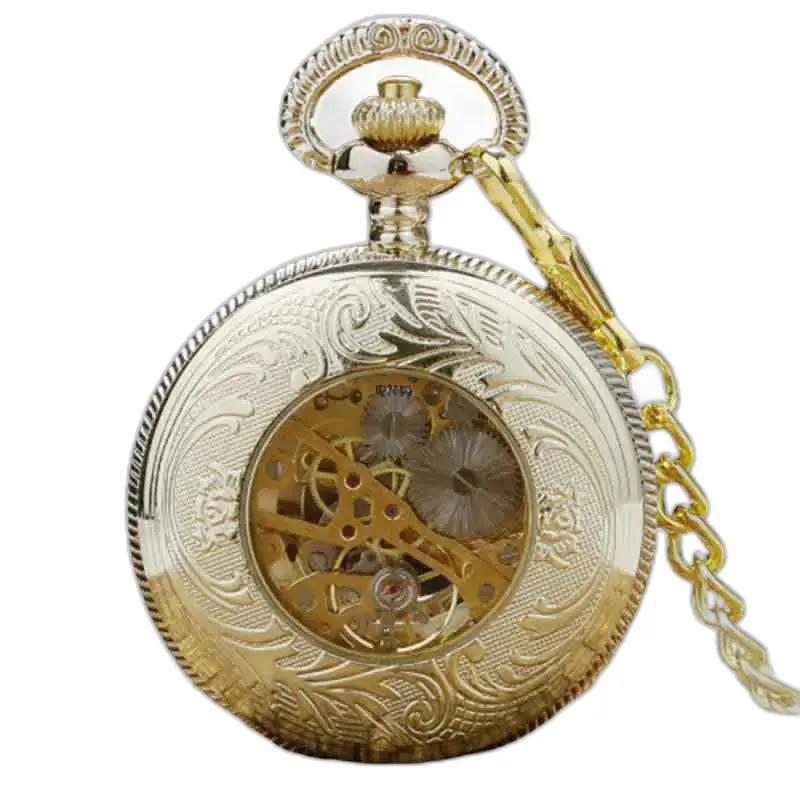 Orologio da tasca di lusso con diamanti, orologio meccanico in oro con catena