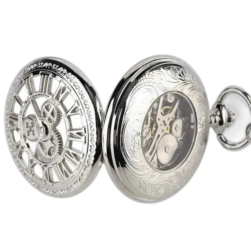 Orologio da tasca di lusso in argento con diamanti dal design elegante e raffinato