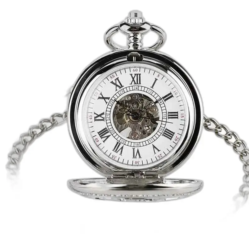 Orologio da tasca di lusso con tassello in argento e diamanti con elegante catena in argento