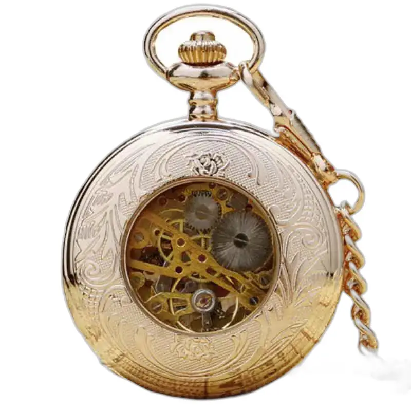 Lussuoso orologio da tasca in madreperla dorata con un elegante quadrante dorato