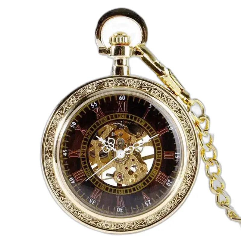 Orologio da tasca di lusso in zaffiro dorato con catena e finitura dorata