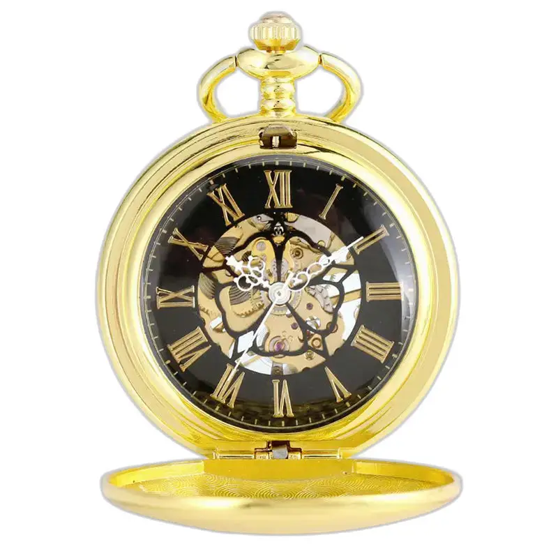 Orologio da tasca di lusso con soffietto in topazio dorato con quadrante dorato e dettagli eleganti