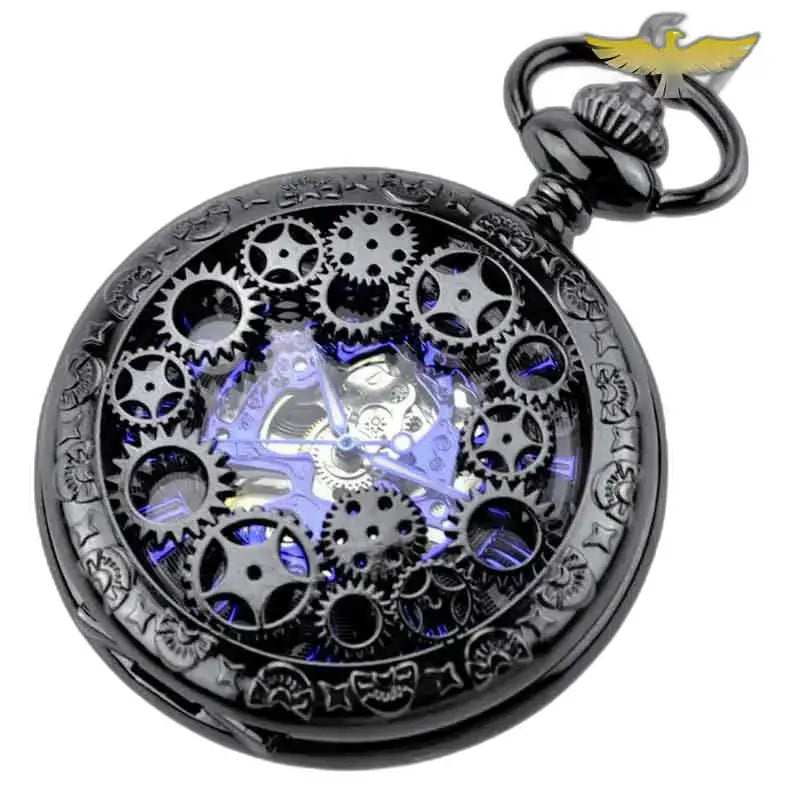 Orologio da taschino Steampunk cromato con elegante quadrante nero