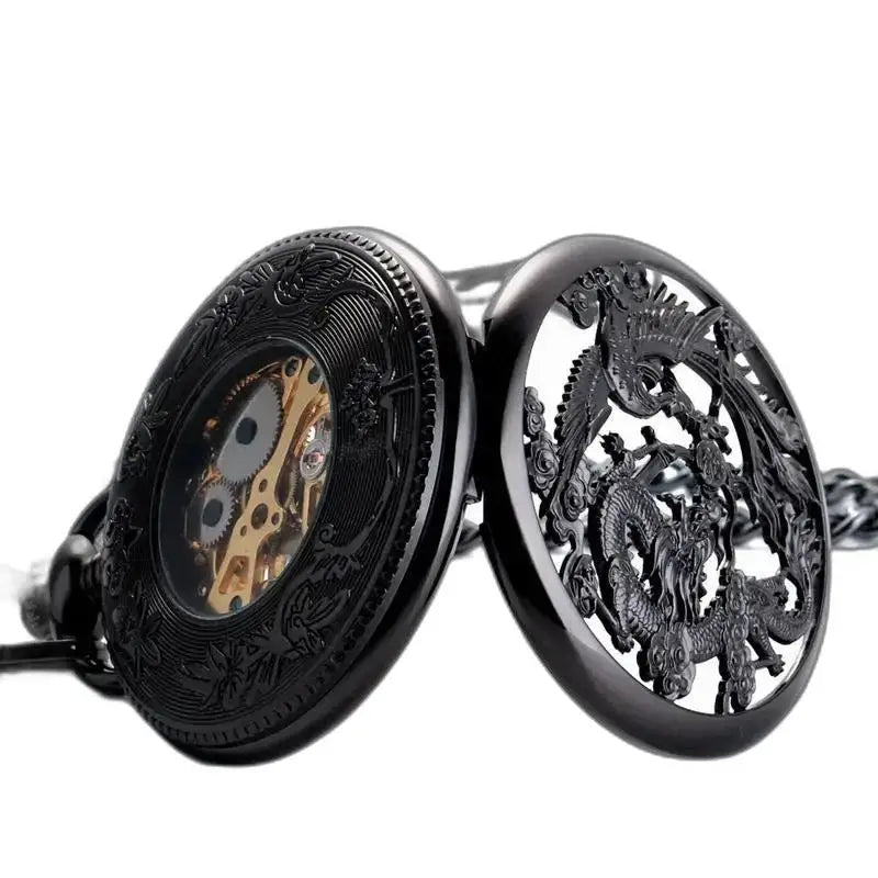 Orologio da tasca Steampunk Erbium Luxe Gusset con elegante drago nero