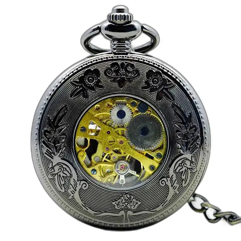 Orologio da tasca Steampunk Erbium Luxe Gusset con ingranaggi visibili in argento