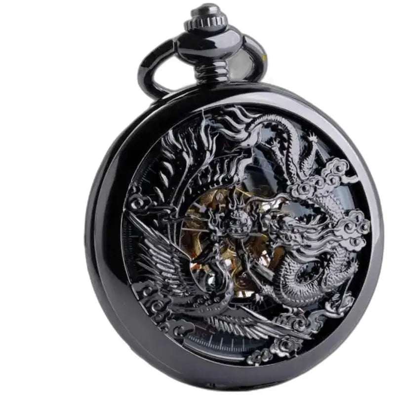 Orologio da tasca Steampunk Erbium Luxe Gusset con design drago e fenice