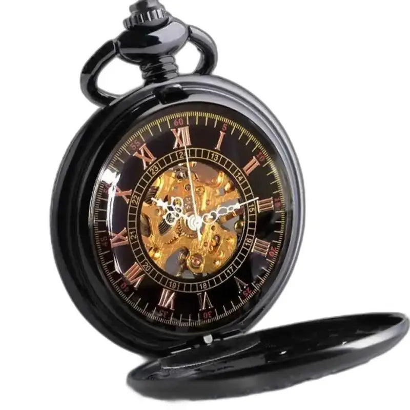 Orologio da tasca Steampunk Erbium Luxe Gusset nero ed elegante
