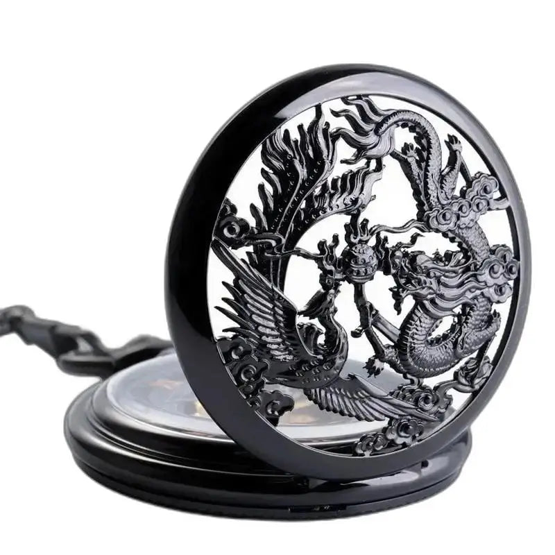 Orologio da tasca Steampunk Erbium Luxe Gusset con design drago e fenice