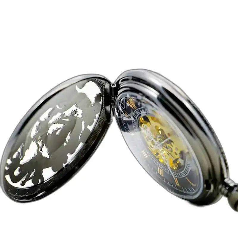 Orologio da tasca Steampunk Erbium Luxe Gusset con quadrante nero aperto