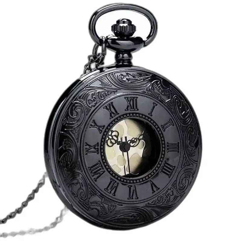 Orologio da tasca Steampunk Mercury con numeri romani su sfondo nero