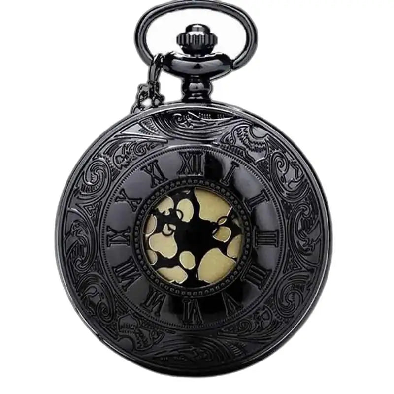 Orologio da tasca Steampunk Mercury Gusset con un design nero decorato