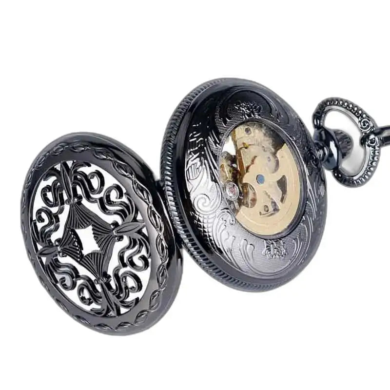 Steampunk Rhodium Pocket Watch, un elegante orologio da tasca steampunk nero