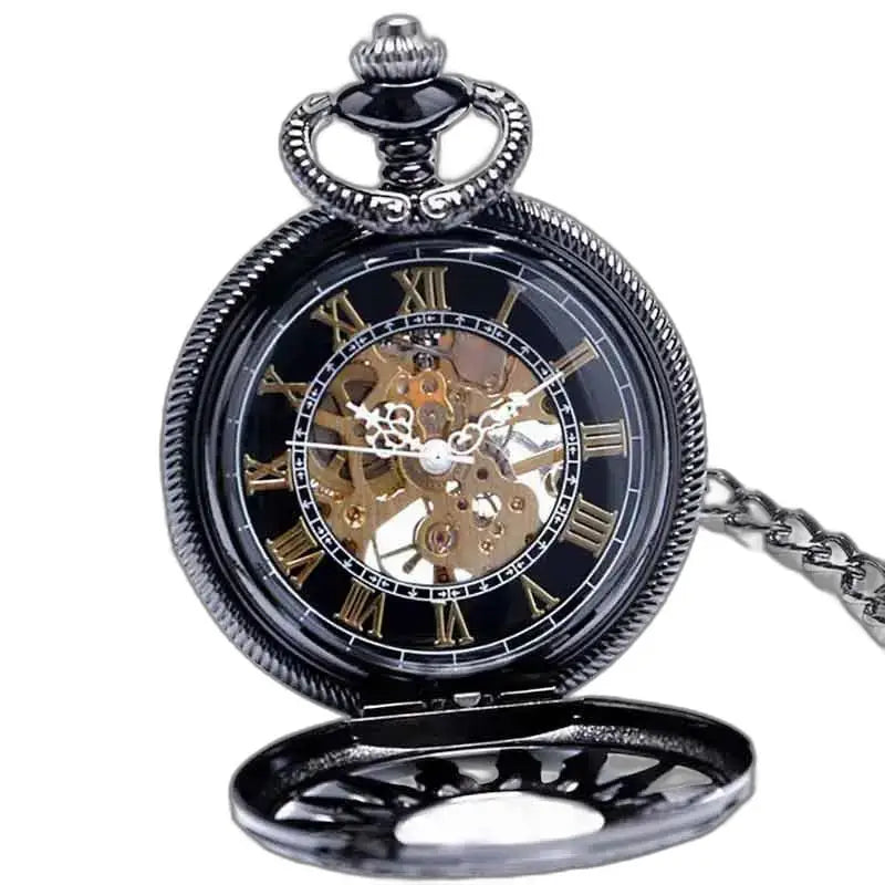 Orologio da tasca Steampunk in titanio con quadrante nero e oro