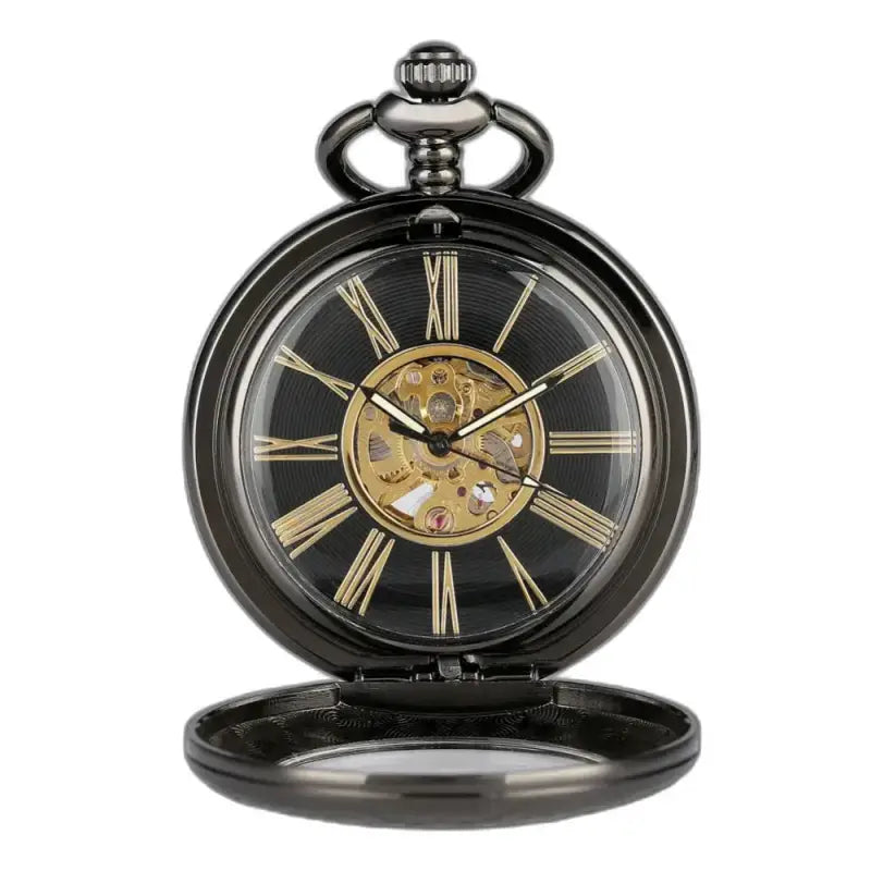 Orologio da tasca automatico Rusticgem nero con meccanismo a vista e design elegante