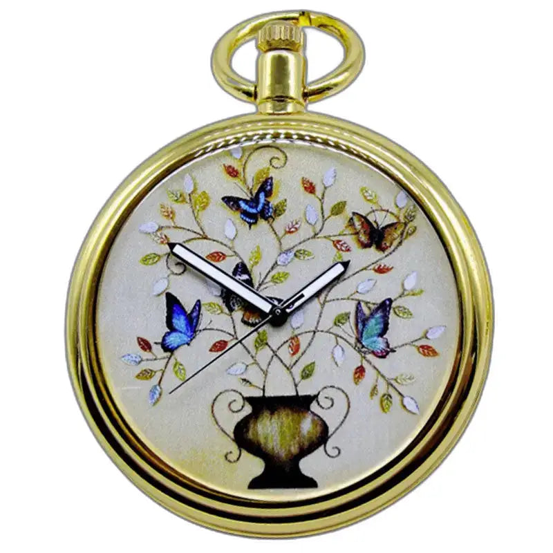Incantevole orologio da tasca vintage in oro con farfalla con elegante design a farfalla