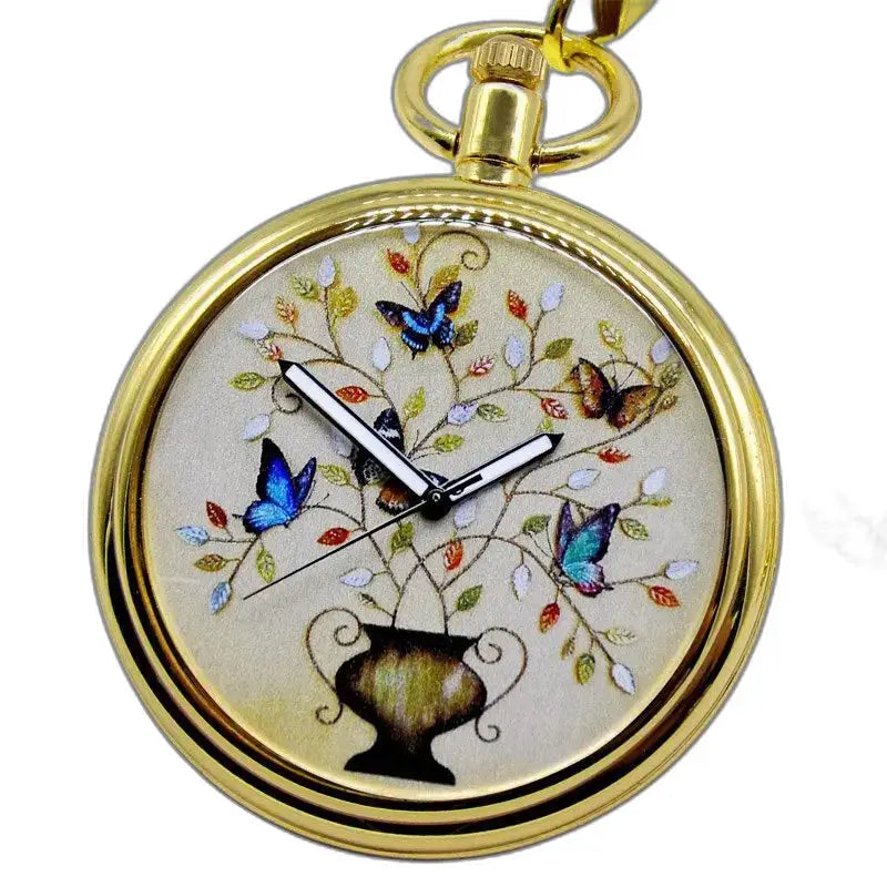 Incantevole orologio da tasca a farfalla con disegno floreale e ornamento a farfalla