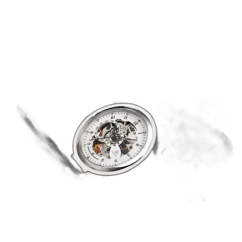 Squisito orologio da tasca meccanico in oro da uomo con un grazioso scheletro in argento
