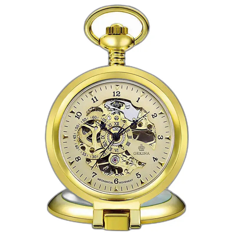 Squisito orologio da tasca meccanico in oro da uomo, seducente opera d'arte in oro dai toni