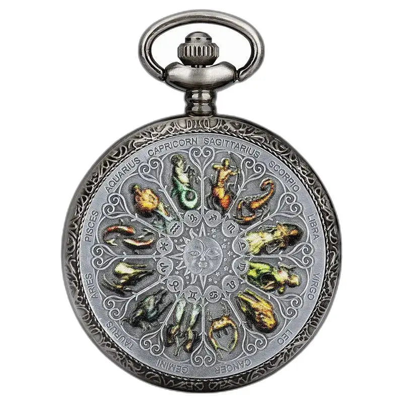 Orologio da tasca oroscopo vintage con elegante design zodiacale