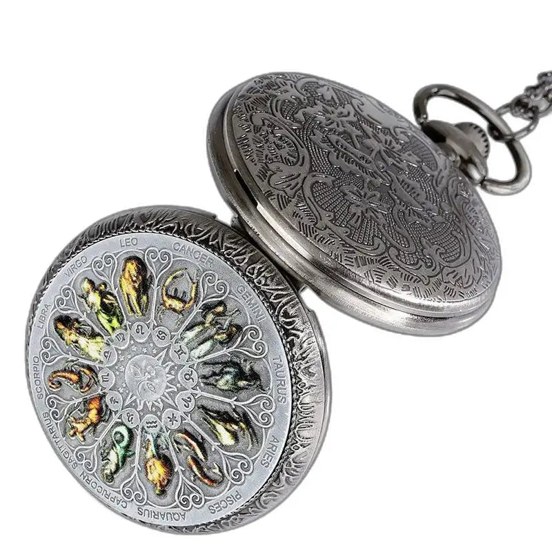 Orologio da tasca oroscopo vintage con elegante design zodiacale