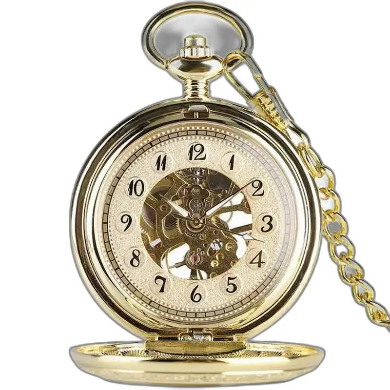 Orologio da tasca di lusso in oro opale con catena ed elegante quadrante dorato