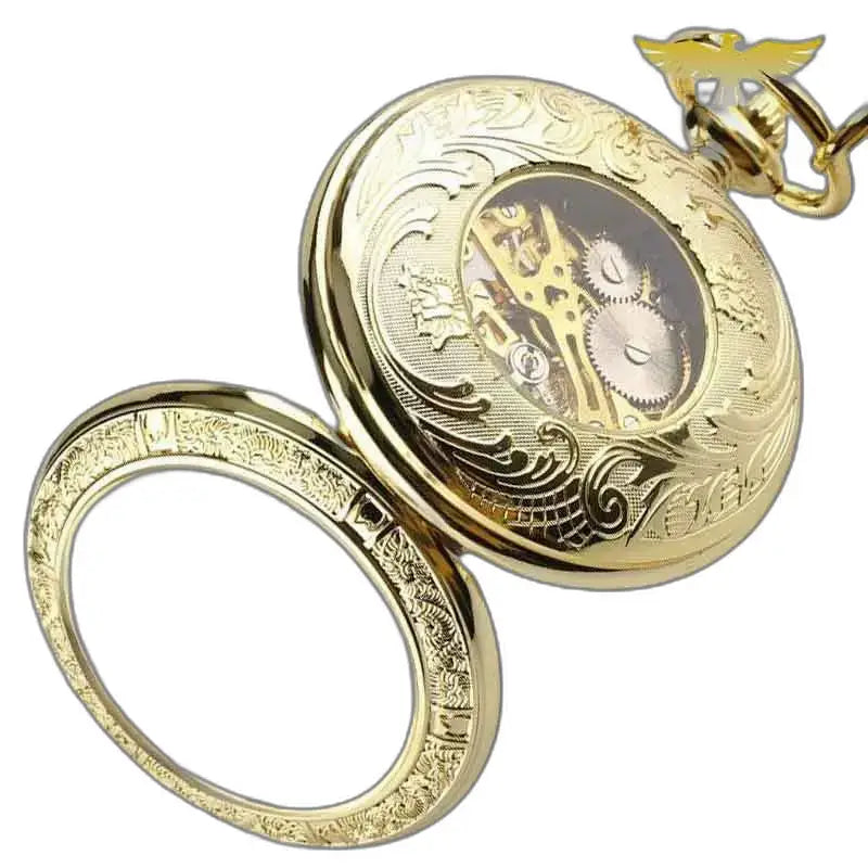 Orologio da tasca di lusso in oro opale con un design dorato elaborato ed elegante