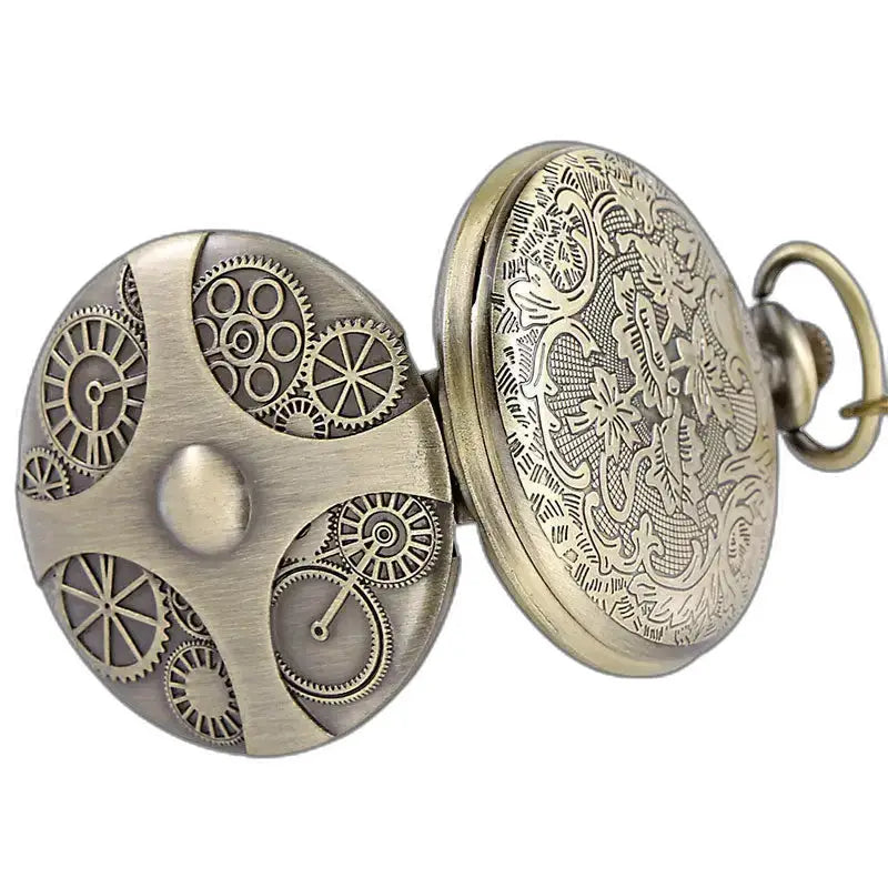 Orologio da tasca Steampunk Chic con ingranaggi e incisioni floreali