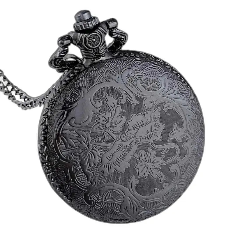 Elegante orologio da taschino Steampunk in palladio con design nero ornato