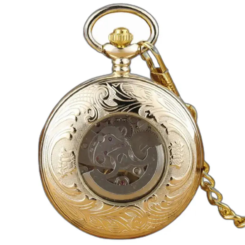 Orologio da tasca di lusso in vetro minerale nero argento con orologio da tasca decorato in oro