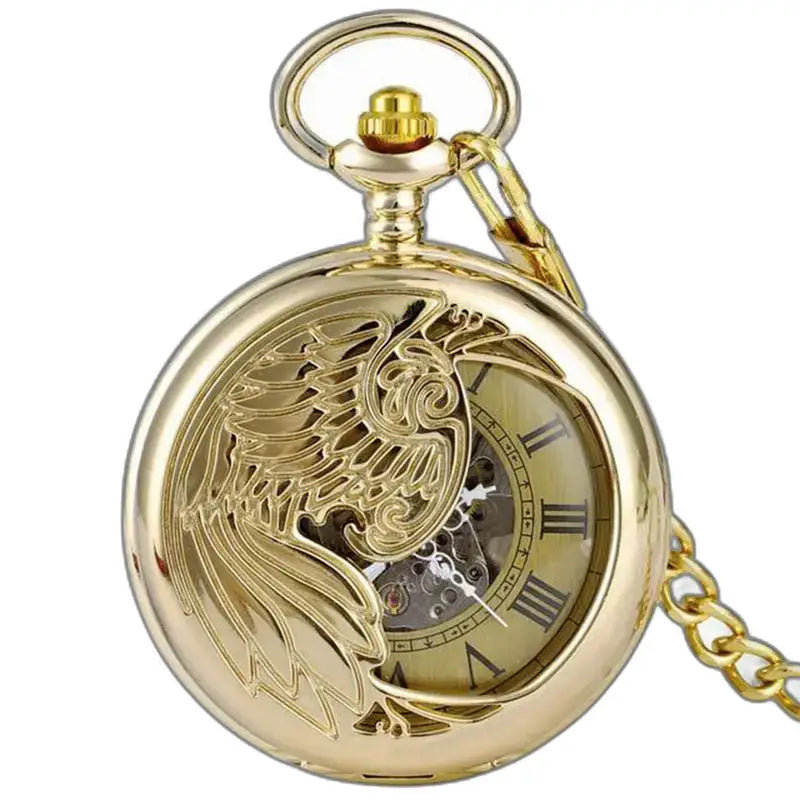 Orologio da tasca nero argento di lusso con design fenice dorata