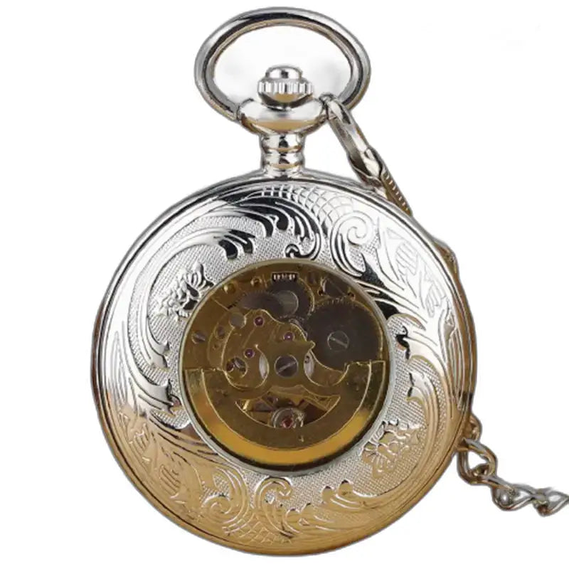 Orologio da tasca di lusso nero argento con meccanismo in vetro minerale a vista