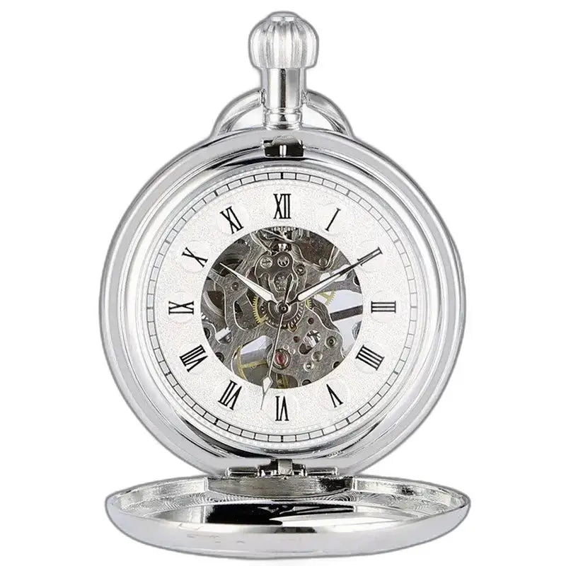 Orologio da tasca di lusso in vetro minerale nero argento con cassa in argento