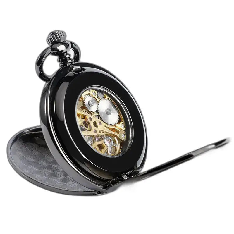 Orologio da tasca di lusso nero a doppia patta con numeri romani sul quadrante