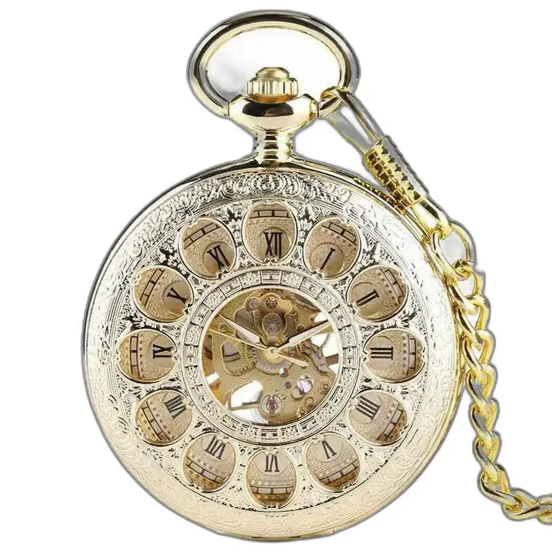 Lussuoso orologio da tasca in giada dorata con catena ed elegante quadrante dorato