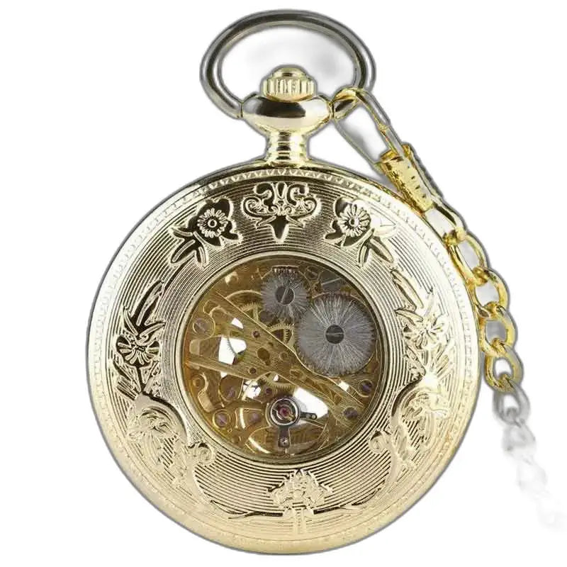 Orologio da tasca di lusso in giada dorata con catena e finitura dorata