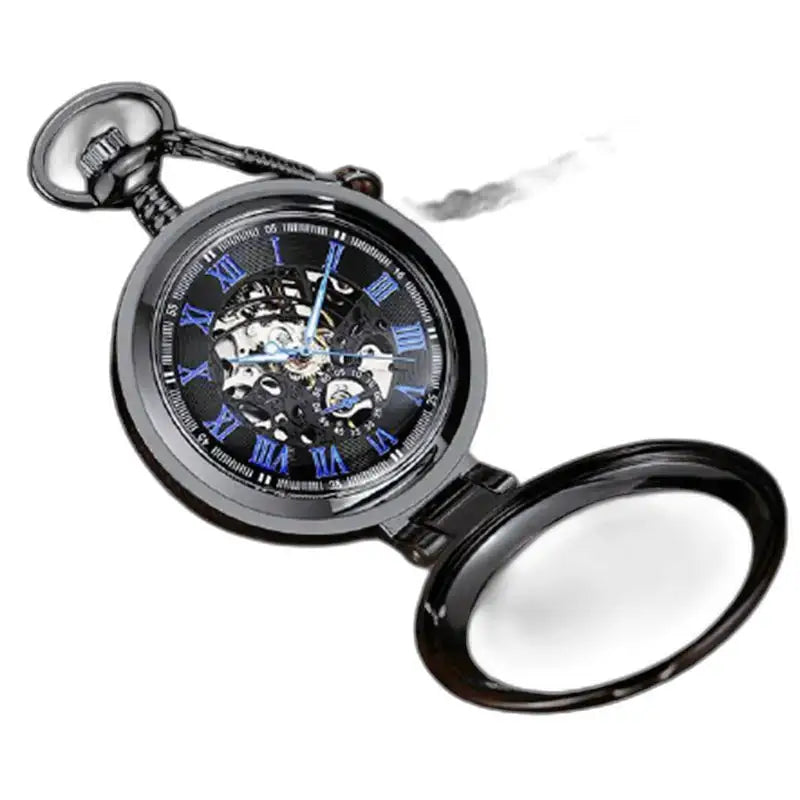 Orologio da tasca meccanico di lusso con movimento meccanico e design scheletrato nero