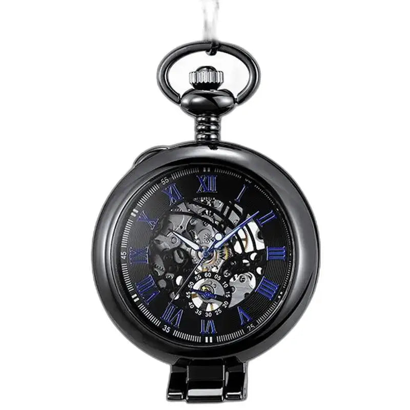 Orologio da tasca meccanico di lusso con movimento meccanico e design scheletrico nero
