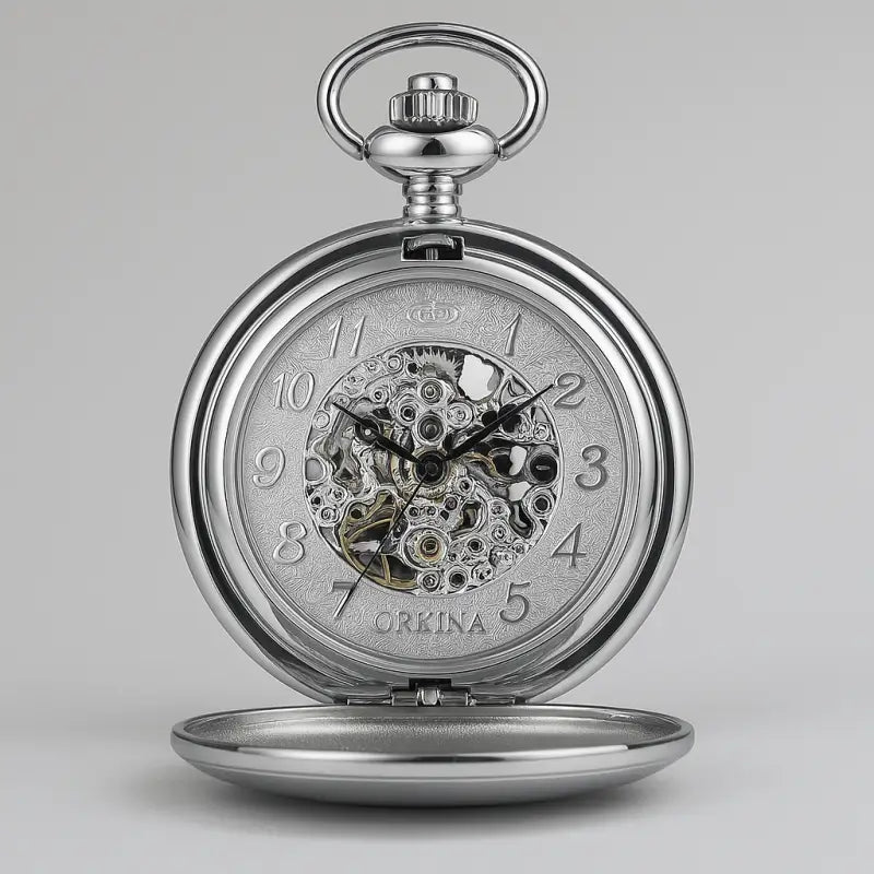 Orologio da tasca di lusso a carica manuale e movimento meccanico in argento
