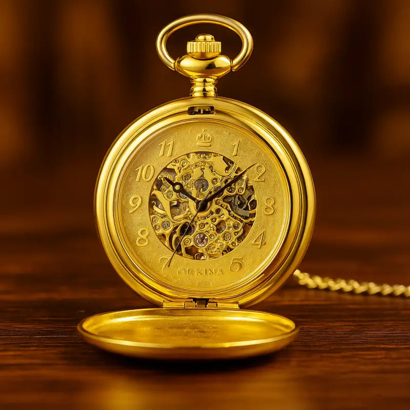Orologio da tasca di lusso in oro con movimento meccanico a carica manuale