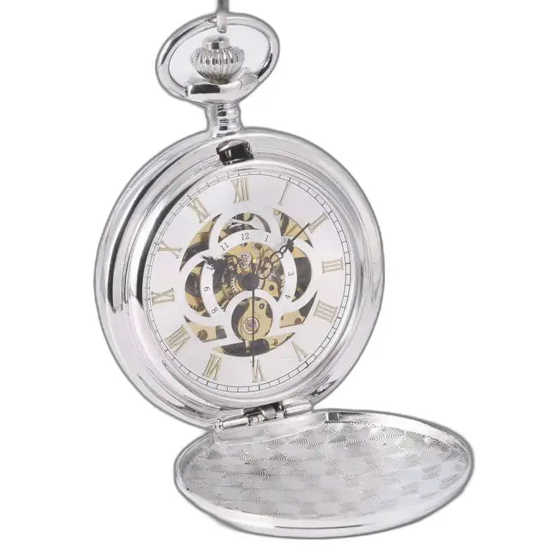Orologio da tasca meccanico in argento con doppio risvolto con elegante movimento meccanico