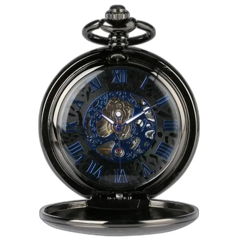 Orologio da tasca meccanico moderno Etherealsky con design scheletrato nero