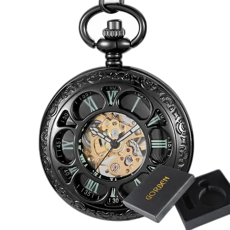 Orologio da tasca meccanico Lanterna Verde con design scheletrato nero e look unico
