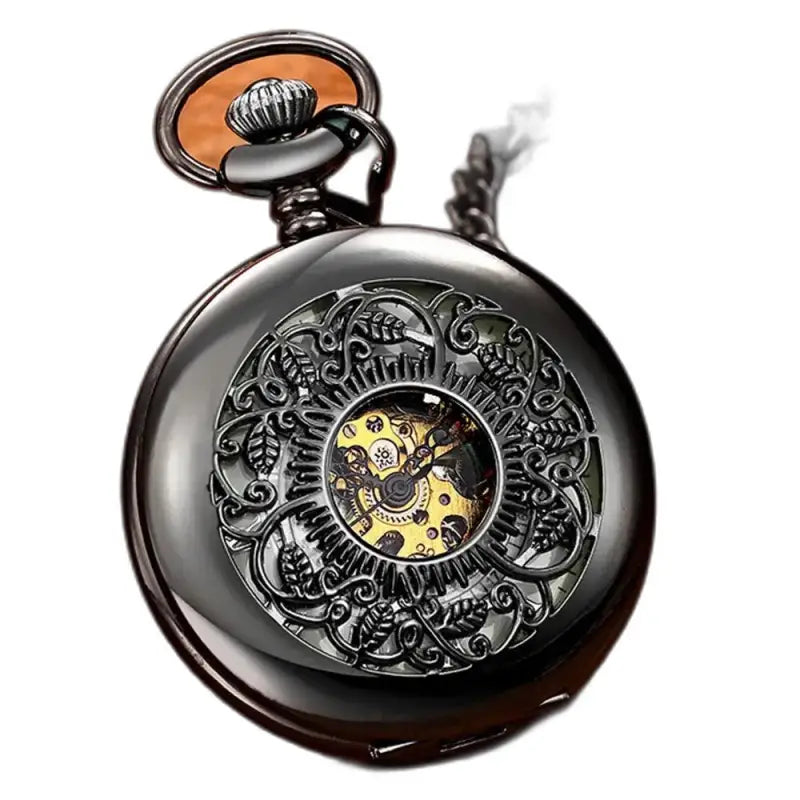 Orologio da tasca meccanico luminoso da donna con un elegante design nero decorato