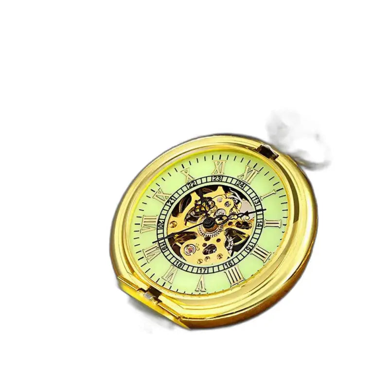 Montre de Poche Mécanique Lumineuse Femme avec un boîtier en or et mécanisme visible