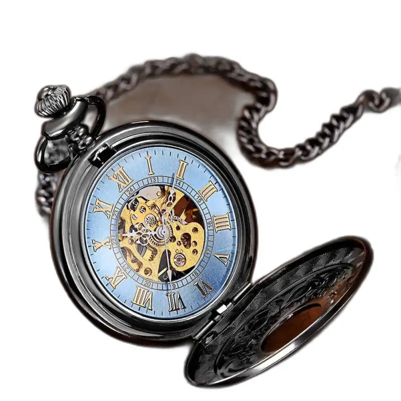 Orologio da tasca meccanico luminoso da donna con catena e quadrante aperto